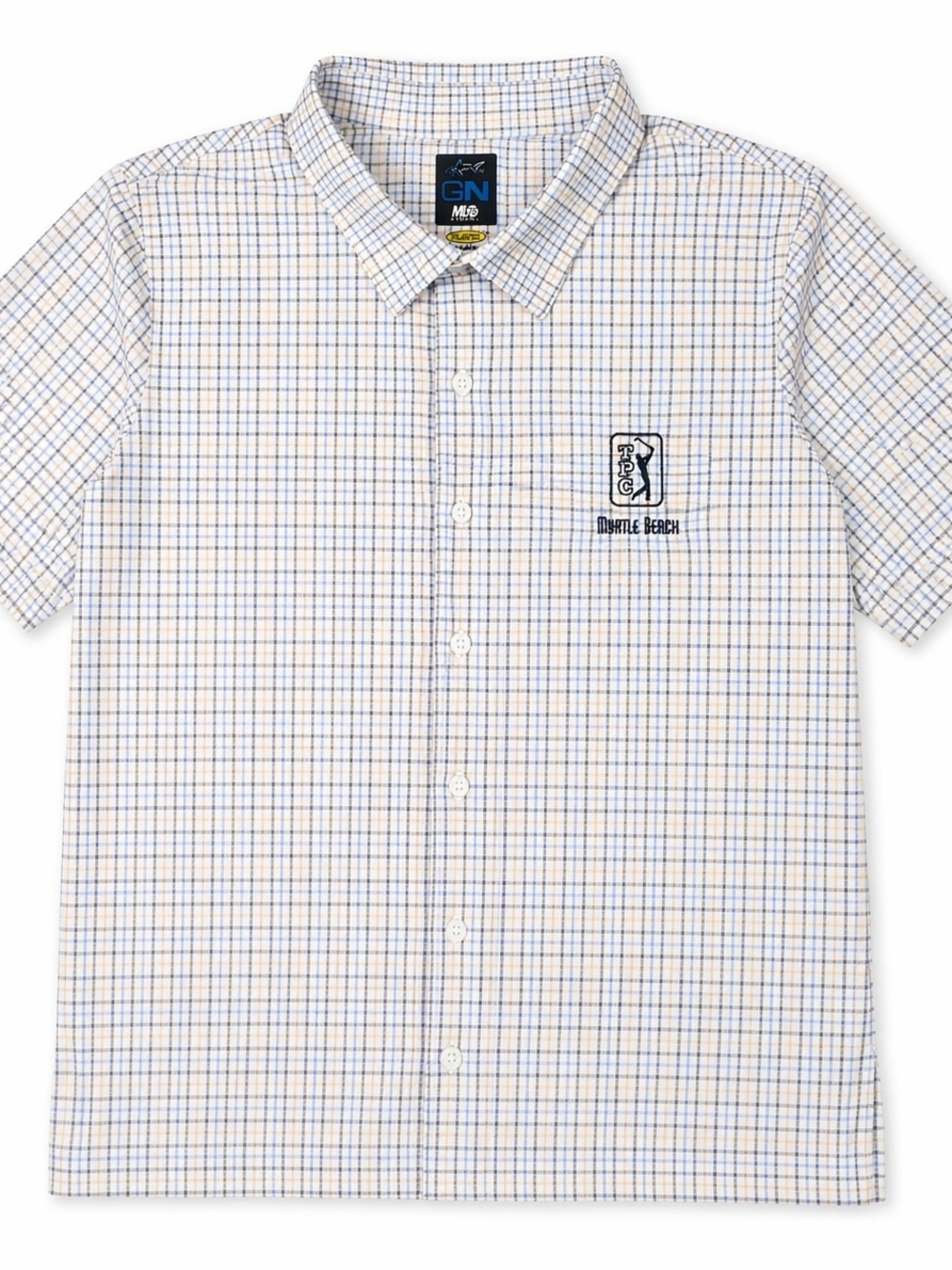 Greg Norman ML75 Stretch Golf Shirt XL TPC Myrtle Beach Plaid Play Dry Performan